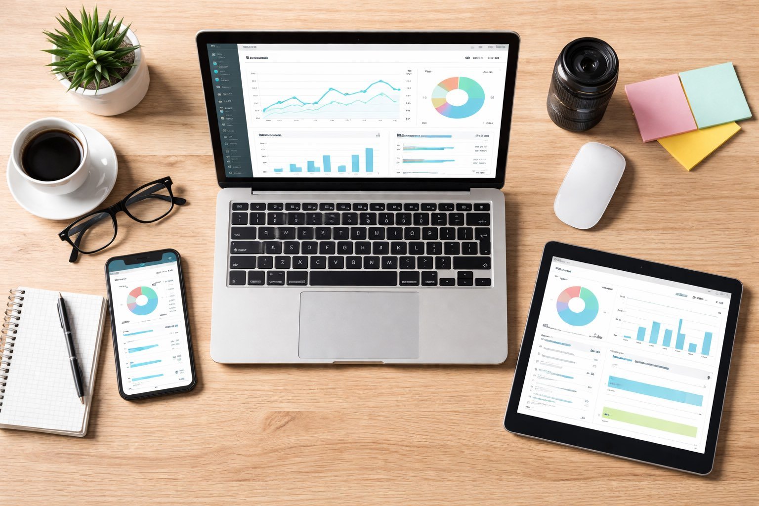 Dispositivos digitales con gráficos y datos