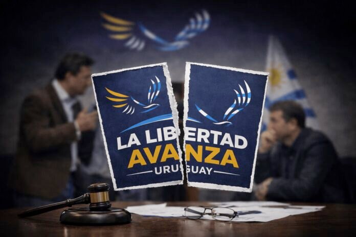 Pancarta política de Uruguay rota. La Libertad Avanza Uruguay