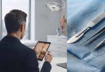 Cirugía plástica en Uruguay: qué dicen los pacientes sobre costos, resultados y dónde operarse Consulta de cirugía plástica en Uruguay: un profesional revisa fotos de antes y después en una tablet, junto a bisturí y pinzas quirúrgicas